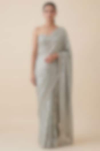 Silver Grey Georgette Sequin Embroidered Party Wear Saree Set by Two Sisters By Gyans at Pernia's Pop Up Shop
