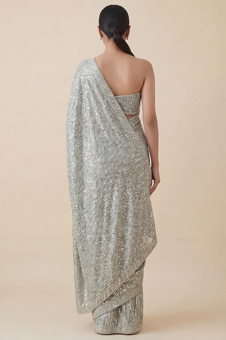Silver Grey Georgette Sequin Embroidered Party Wear Saree Set by Two Sisters By Gyans at Pernia's Pop Up Shop