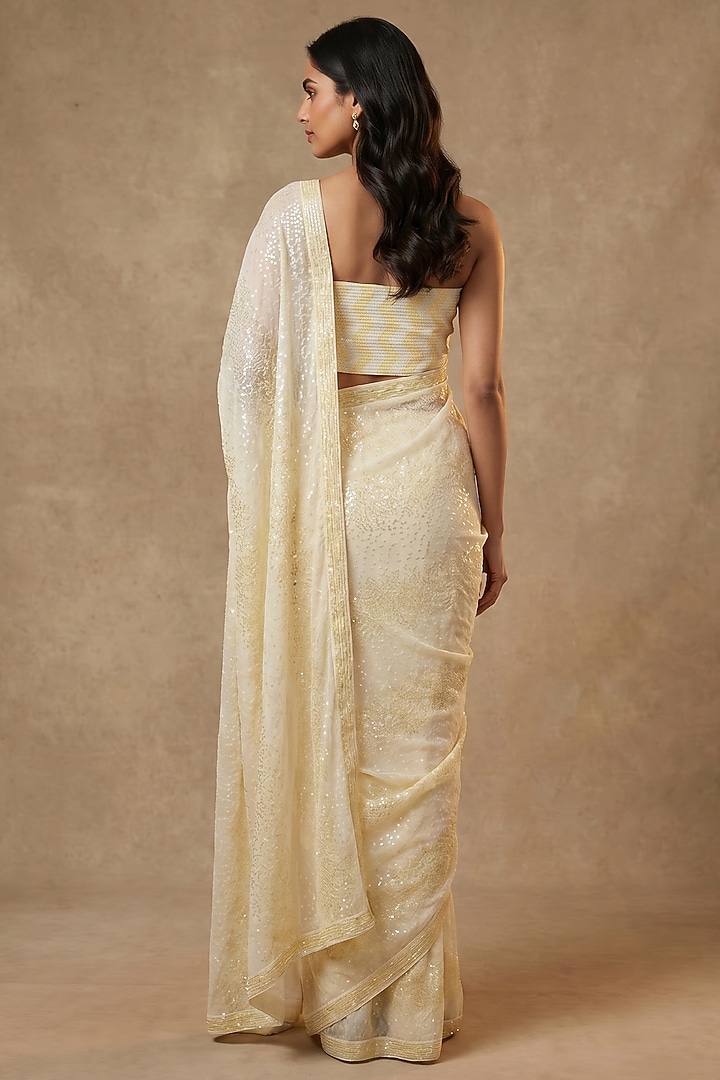 Yellow Dual Shaded Georgette Sequin Embroidered Party Wear Saree Set by Two Sisters By Gyans at Pernia's Pop Up Shop
