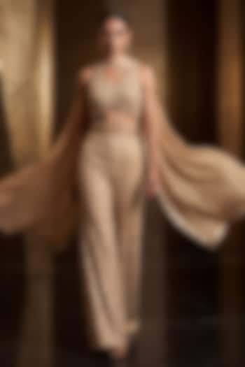 Champagne Gold Georgette Sequins Embroidered Wedding Sharara Set by Two Sisters By Gyans at Pernia's Pop Up Shop