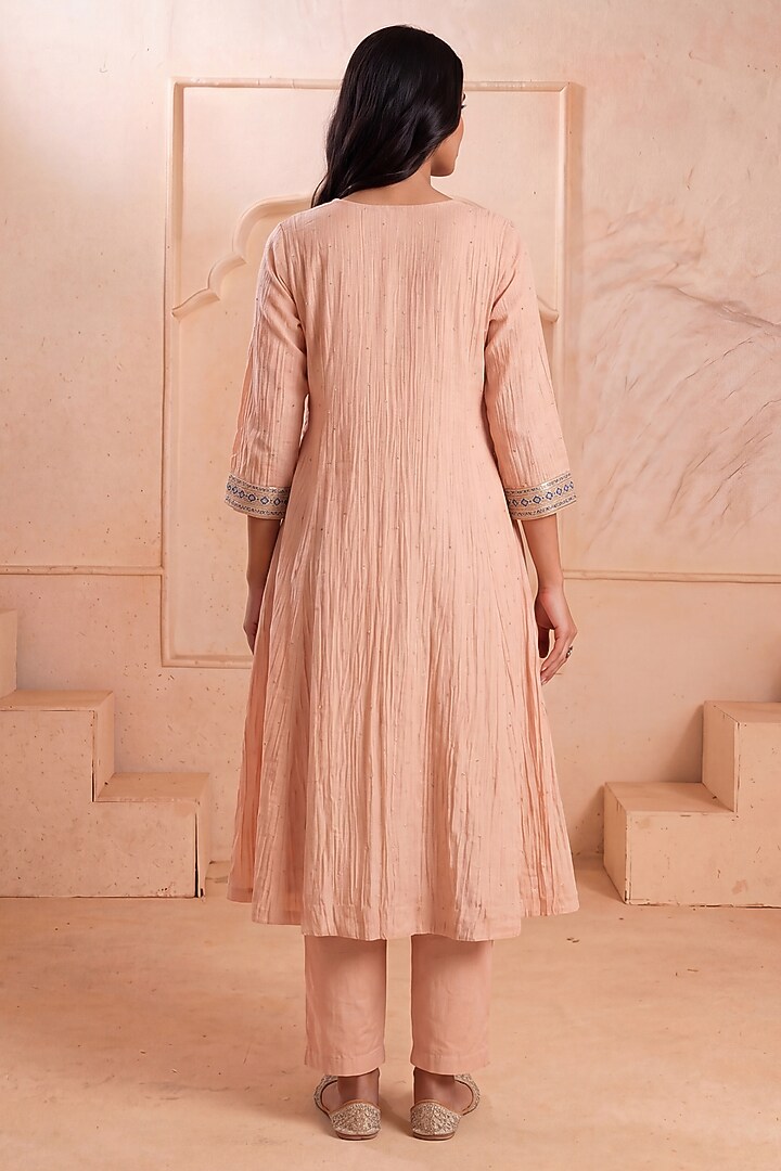 Blush Pink Mul Chanderi Sequin Embroidered Kurta Set by Two Sisters By Gyans at Pernia's Pop Up Shop
