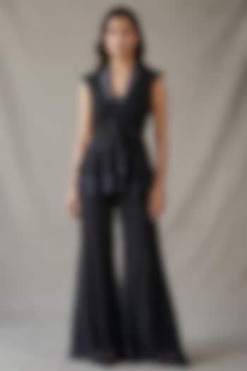 Black Georgette Sequin & Thread Embroidered Party Wear Sharara Set by Two Sisters By Gyans at Pernia's Pop Up Shop