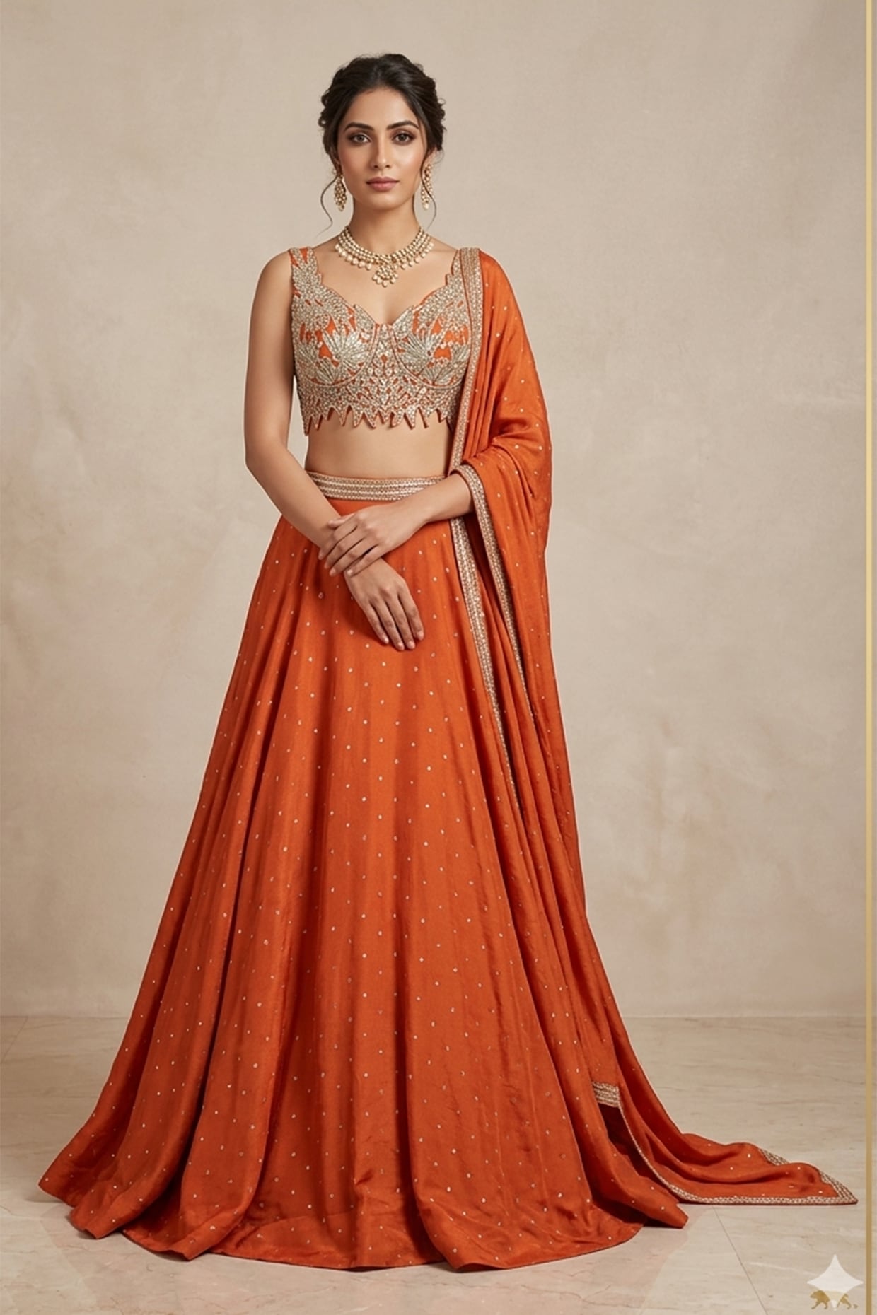 Two Sisters By Gyans Deep Orange Georgette Embroidered Lehenga Set