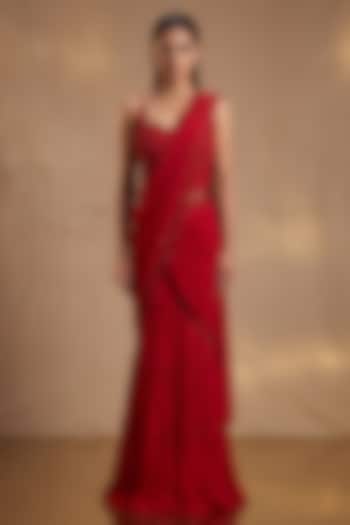 Red Georgette Sequin & Bead Embroidered Gharara Set by Two Sisters By Gyans at Pernia's Pop Up Shop
