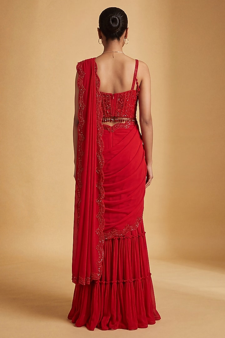Red Georgette Sequin & Bead Embroidered Gharara Set by Two Sisters By Gyans at Pernia's Pop Up Shop