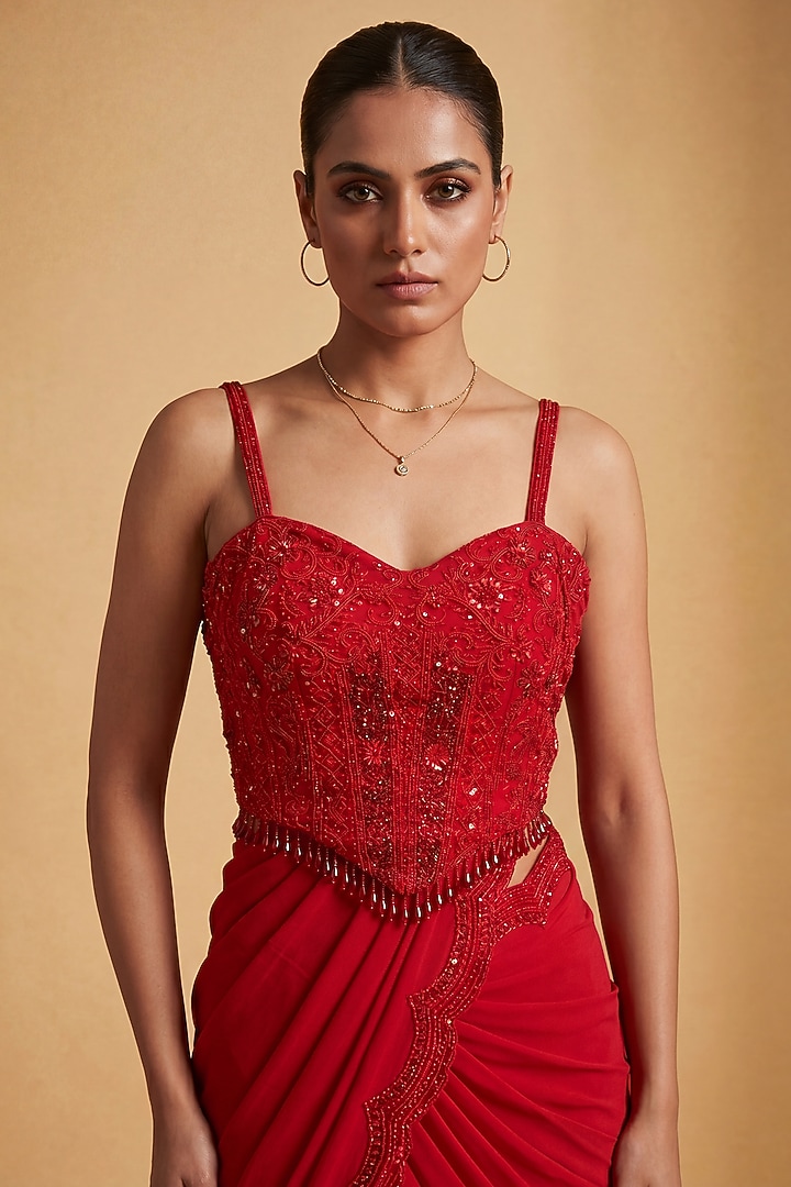 Red Georgette Sequin & Bead Embroidered Gharara Set by Two Sisters By Gyans at Pernia's Pop Up Shop