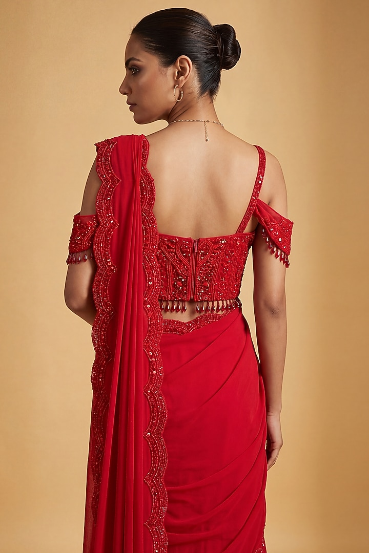 Red Georgette Sequin & Bead Embroidered Gharara Set by Two Sisters By Gyans at Pernia's Pop Up Shop