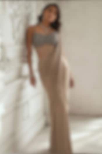 Grey Lycra Cutdana & Sequin Embroidered Pre-Draped Wedding Saree Set by Two Sisters By Gyans at Pernia's Pop Up Shop