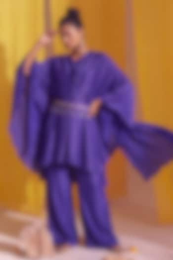 Royal Purple Georgette Satin Embellished Kaftan Set by Two Sisters By Gyans at Pernia's Pop Up Shop