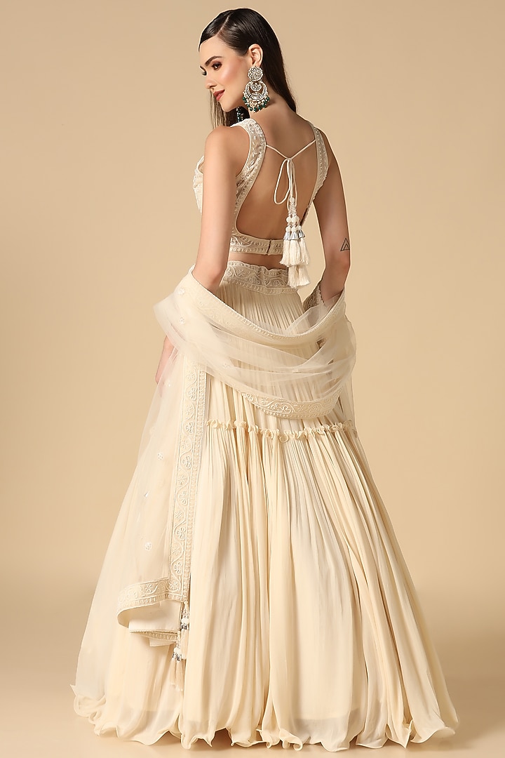 Off-White Georgette Tiered Lehenga Set by Two Sisters By Gyans at Pernia's Pop Up Shop
