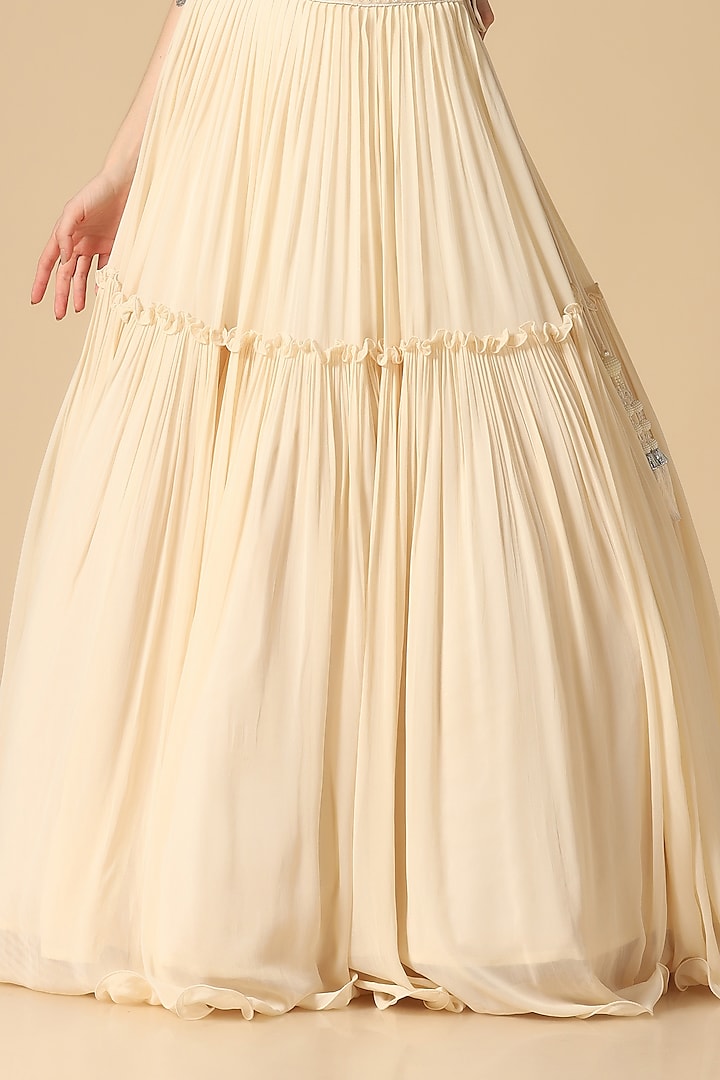 Off-White Georgette Tiered Lehenga Set by Two Sisters By Gyans at Pernia's Pop Up Shop