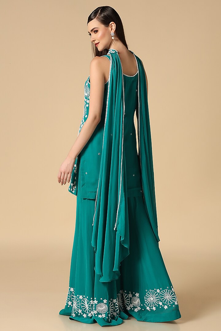 Green Georgette Embroidered Bridal Sharara Set by Two Sisters By Gyans at Pernia's Pop Up Shop