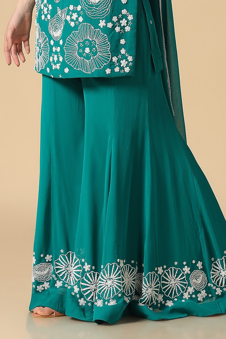 Green Georgette Embroidered Bridal Sharara Set by Two Sisters By Gyans at Pernia's Pop Up Shop