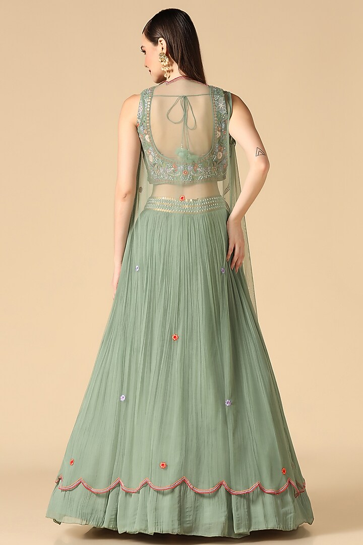 Pista Green Georgette & Net Jacket Wedding Lehenga Set by Two Sisters By Gyans at Pernia's Pop Up Shop