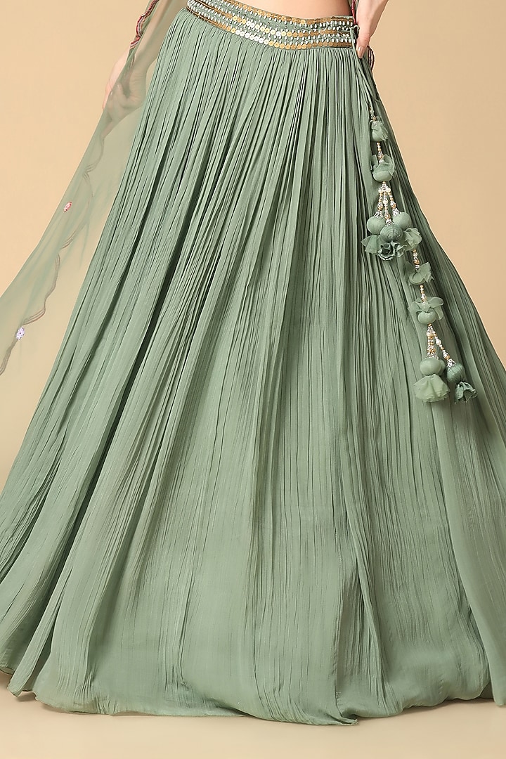 Pista Green Georgette & Net Jacket Wedding Lehenga Set by Two Sisters By Gyans at Pernia's Pop Up Shop