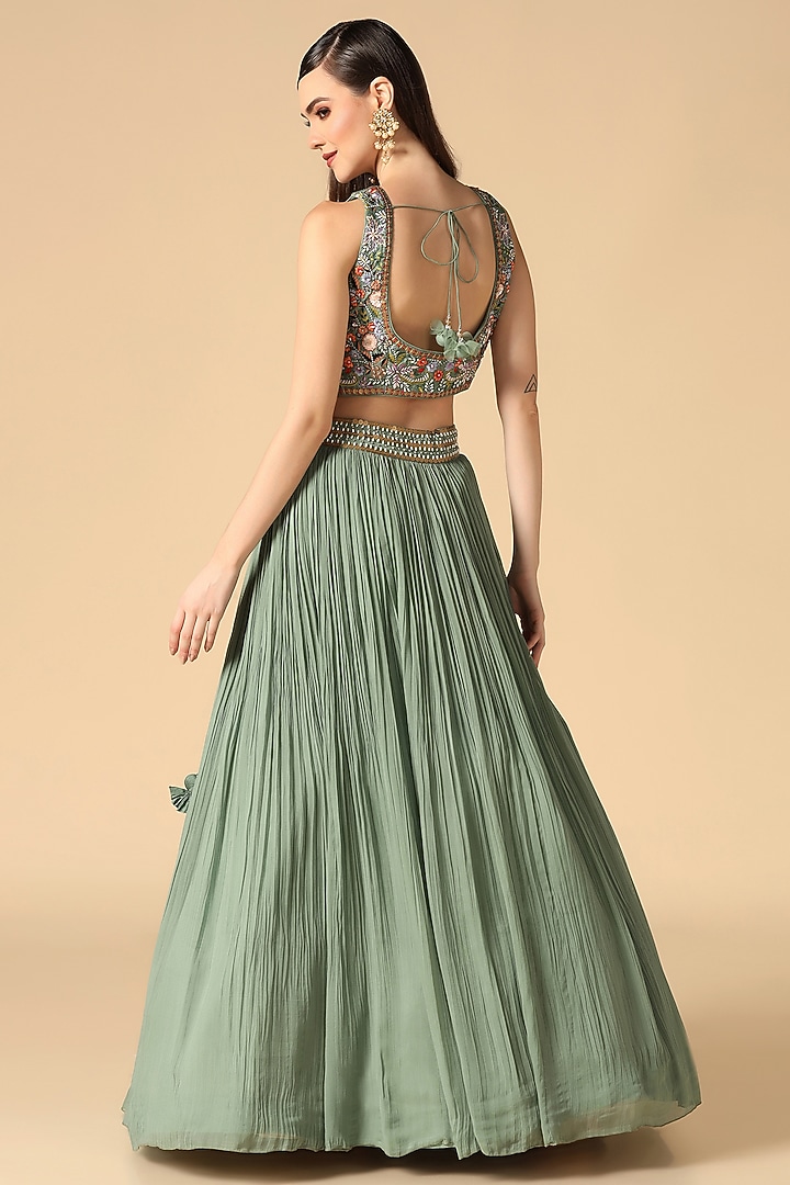 Pista Green Georgette & Net Jacket Wedding Lehenga Set by Two Sisters By Gyans at Pernia's Pop Up Shop