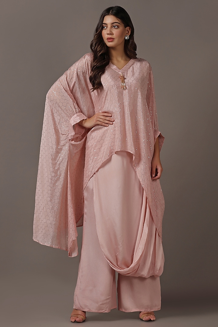 Pink Diamond Chiffon Kaftan Set by Two Sisters By Gyans at Pernia's Pop Up Shop
