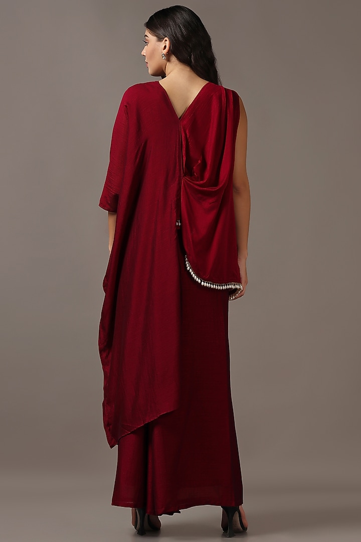 Wine Silk Flared Pant Set by Two Sisters By Gyans at Pernia's Pop Up Shop
