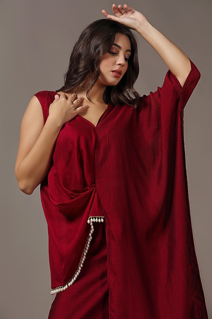 Wine Silk Flared Pant Set by Two Sisters By Gyans at Pernia's Pop Up Shop