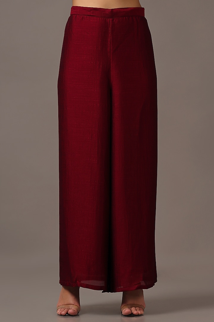 Wine Silk Flared Pant Set by Two Sisters By Gyans at Pernia's Pop Up Shop