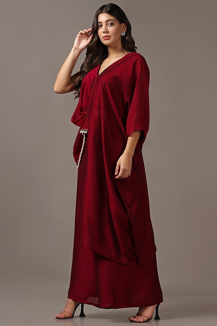 Wine Silk Flared Pant Set by Two Sisters By Gyans at Pernia's Pop Up Shop