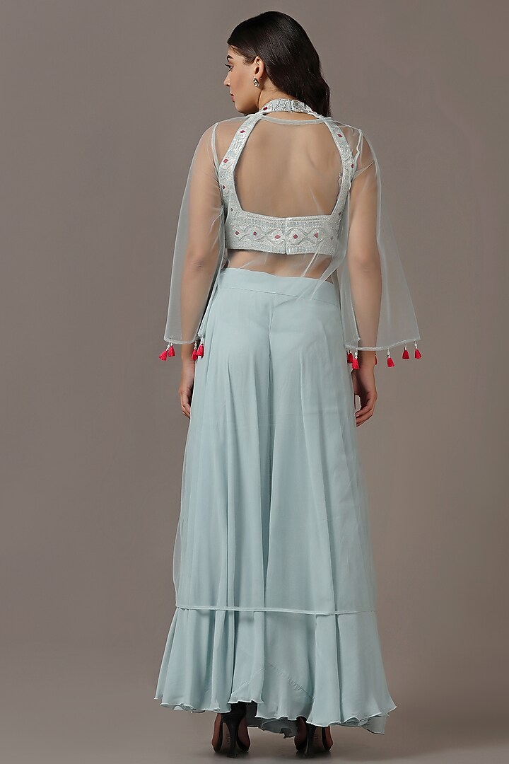 Powder Blue Georgette Party Wear Sharara Set by Two Sisters By Gyans at Pernia's Pop Up Shop