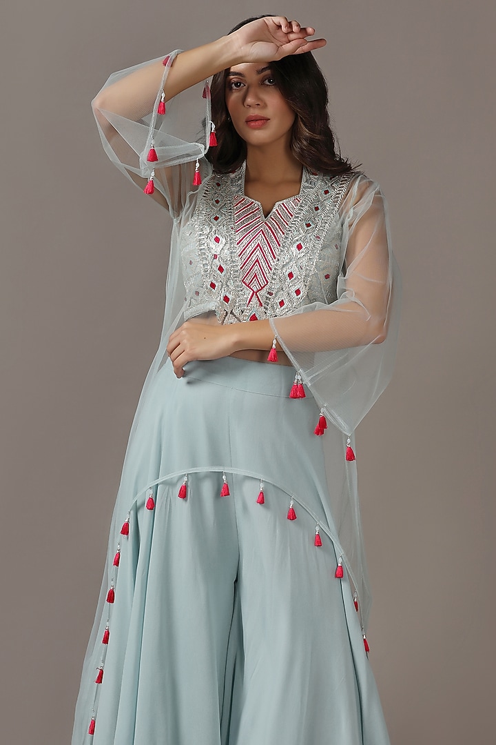 Powder Blue Georgette Party Wear Sharara Set by Two Sisters By Gyans at Pernia's Pop Up Shop
