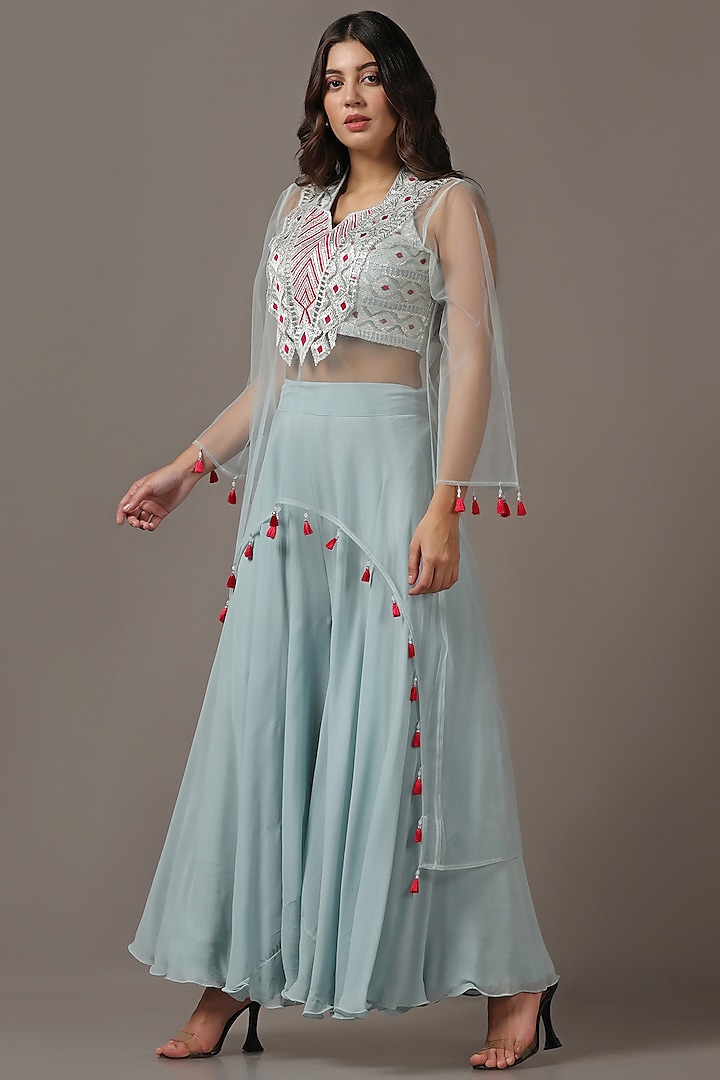 Powder Blue Georgette Party Wear Sharara Set by Two Sisters By Gyans at Pernia's Pop Up Shop