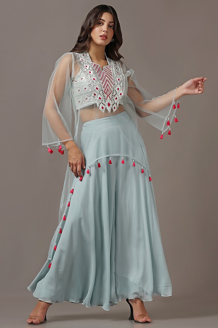 Powder Blue Georgette Party Wear Sharara Set by Two Sisters By Gyans at Pernia's Pop Up Shop