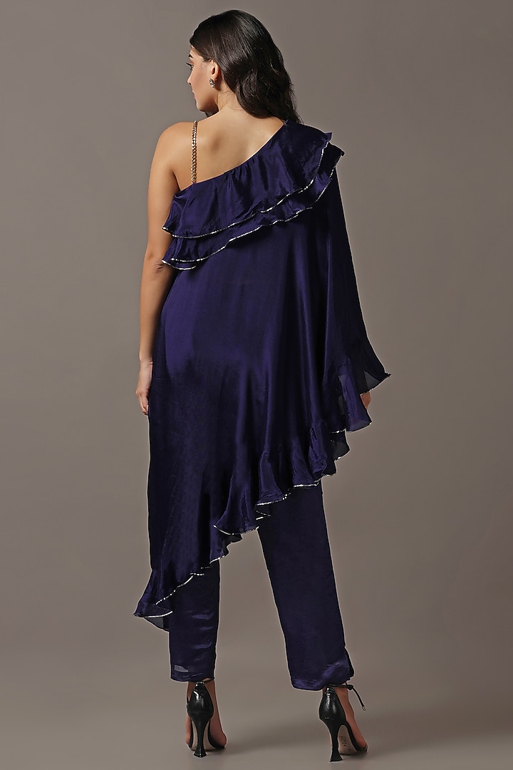 Blue Silk Georgette Co-Ord Set by Two Sisters By Gyans at Pernia's Pop Up Shop