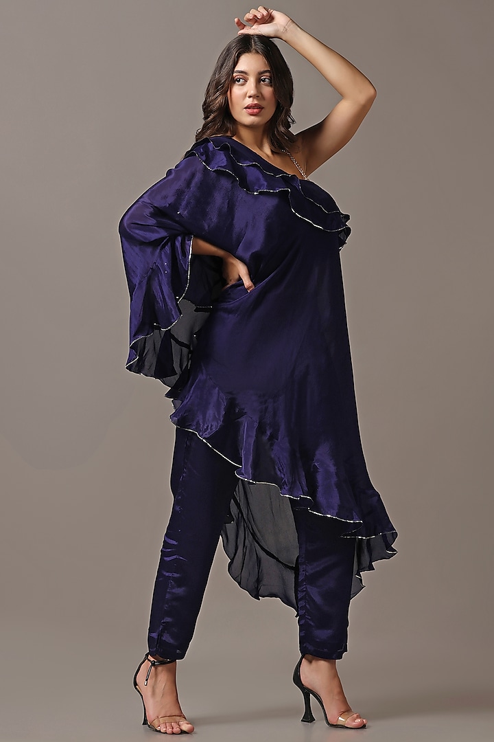 Blue Silk Georgette Co-Ord Set by Two Sisters By Gyans at Pernia's Pop Up Shop