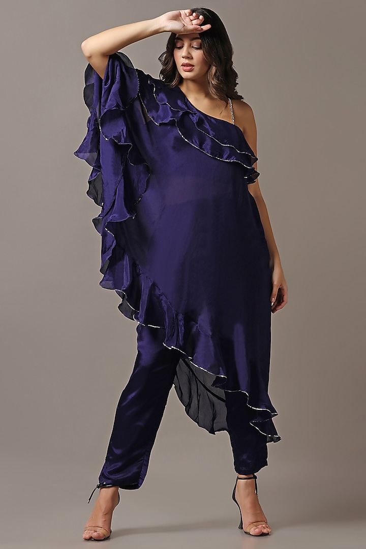 Blue Silk Georgette Co-Ord Set by Two Sisters By Gyans at Pernia's Pop Up Shop