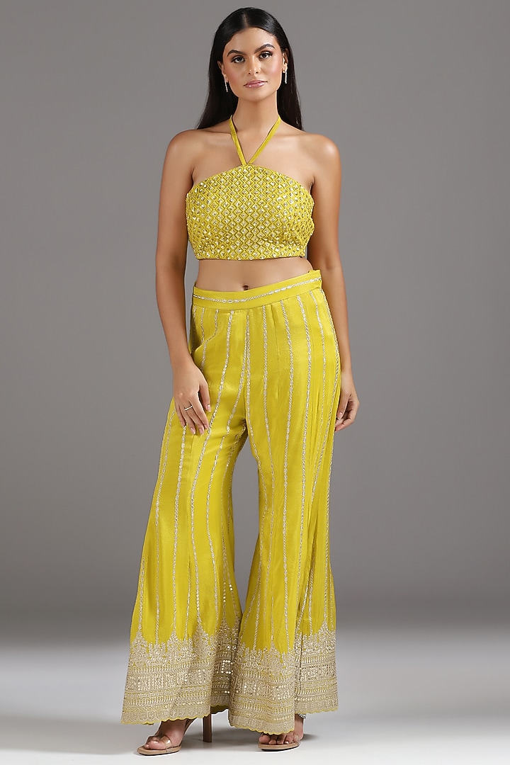 Yellow Silk Sequin Embroidered Wedding Sharara Set by Two Sisters By Gyans at Pernia's Pop Up Shop