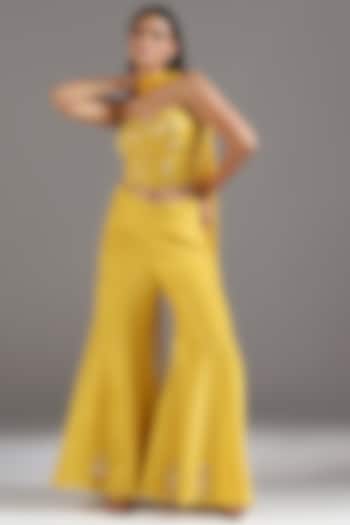 Haldi Yellow Tissue Mirror Embroidered Wedding Sharara Set by Two Sisters By Gyans at Pernia's Pop Up Shop