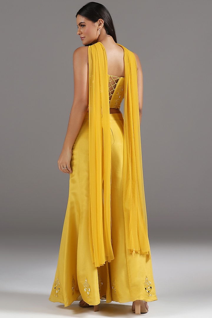 Haldi Yellow Tissue Mirror Embroidered Wedding Sharara Set by Two Sisters By Gyans at Pernia's Pop Up Shop