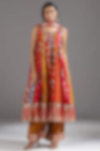 Multi-Colored Banarasi Zardosi Embroidered Kalidar Party Wear Anarkali Set by Two Sisters By Gyans at Pernia's Pop Up Shop