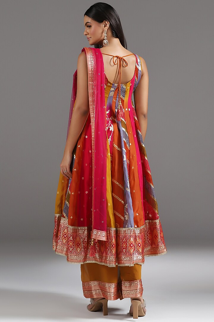 Multi-Colored Banarasi Zardosi Embroidered Kalidar Wedding Anarkali Set by Two Sisters By Gyans at Pernia's Pop Up Shop