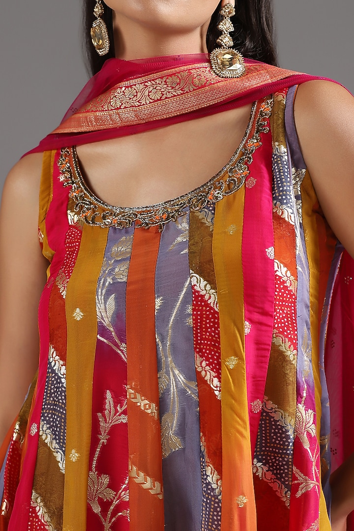 Multi-Colored Banarasi Zardosi Embroidered Kalidar Wedding Anarkali Set by Two Sisters By Gyans at Pernia's Pop Up Shop