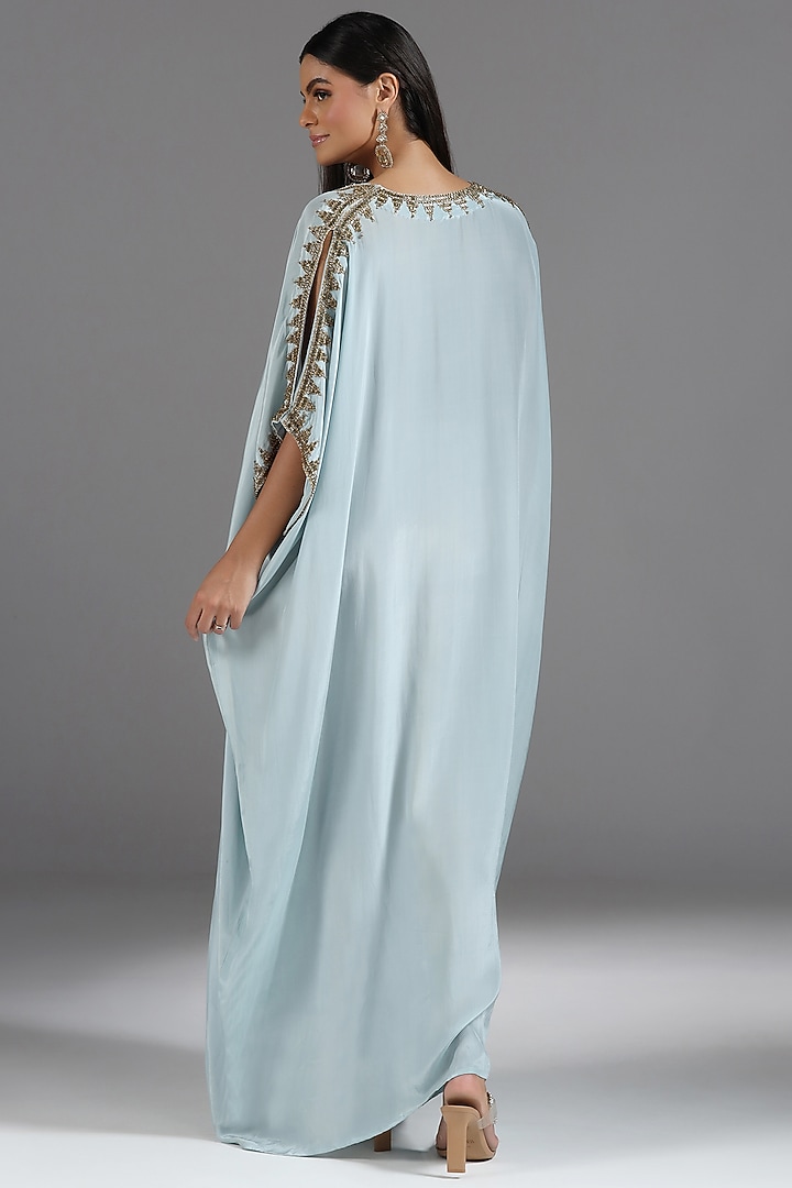 Powder Blue Crepe Bead & Sequin Embroidered Kaftan by Two Sisters By Gyans at Pernia's Pop Up Shop