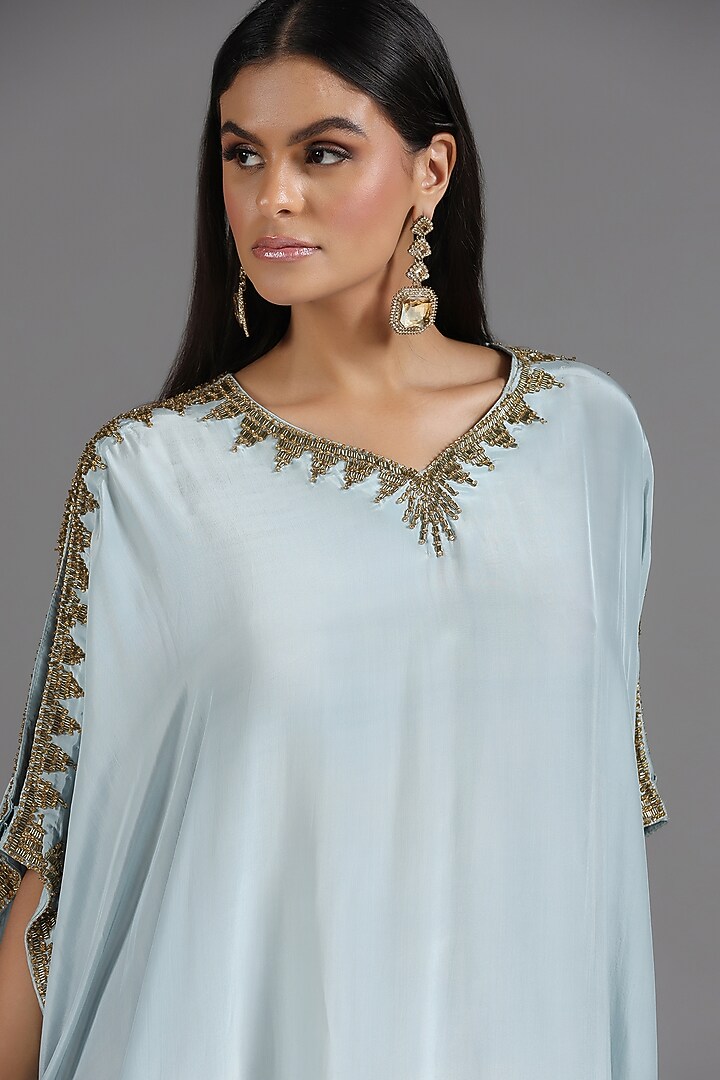 Powder Blue Crepe Bead & Sequin Embroidered Kaftan by Two Sisters By Gyans at Pernia's Pop Up Shop