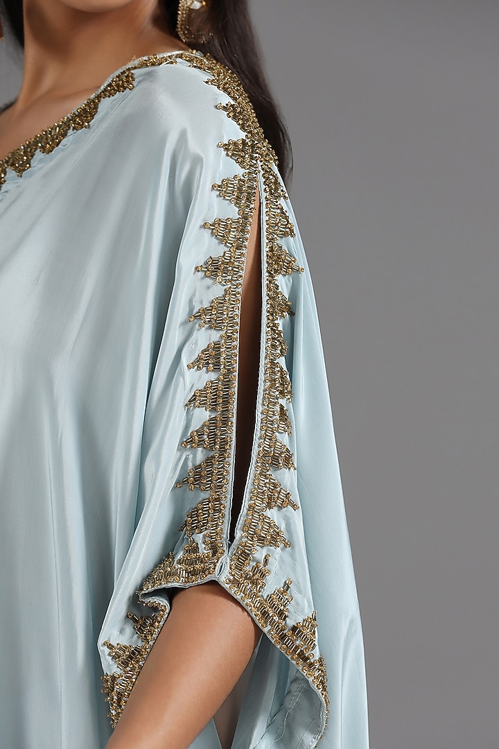 Powder Blue Crepe Bead & Sequin Embroidered Kaftan by Two Sisters By Gyans at Pernia's Pop Up Shop
