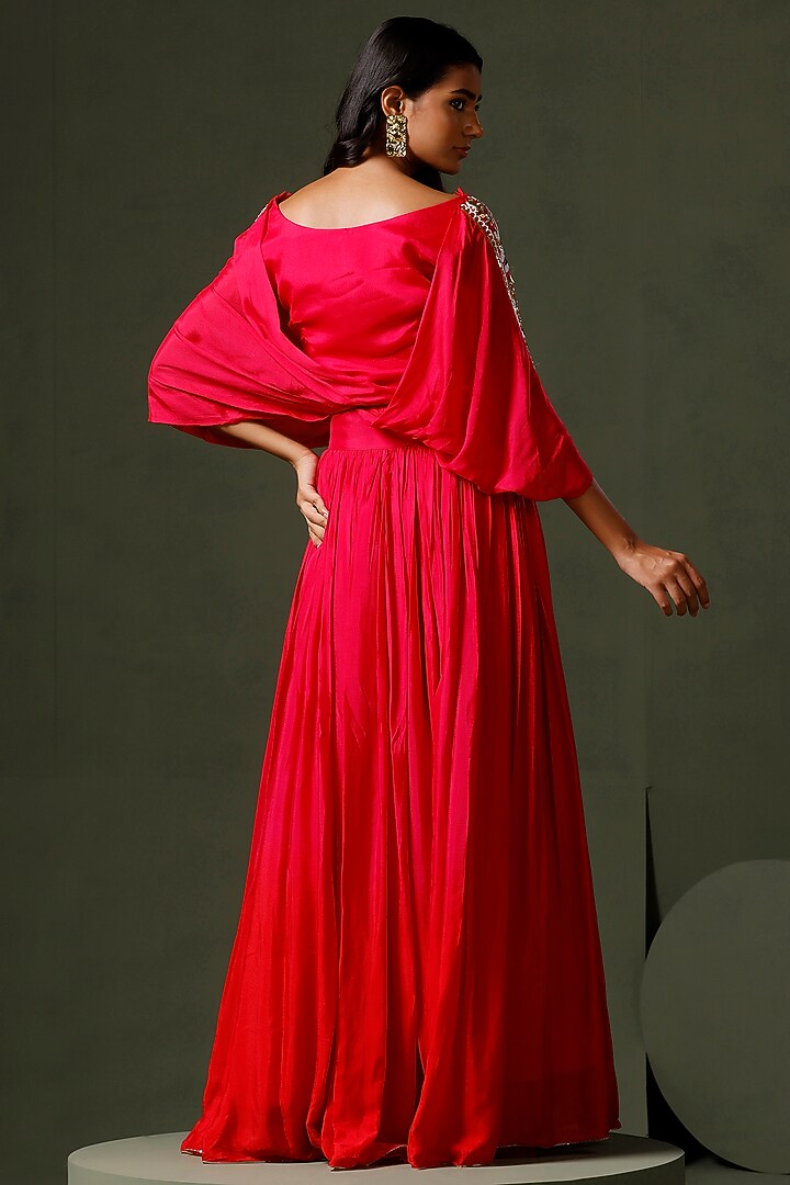 Pink & Red Ombre Chinon Hand Embellished Lehenga Set by Two Sisters By Gyans at Pernia's Pop Up Shop