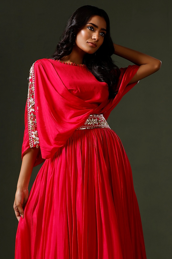 Pink & Red Ombre Chinon Hand Embellished Lehenga Set by Two Sisters By Gyans at Pernia's Pop Up Shop