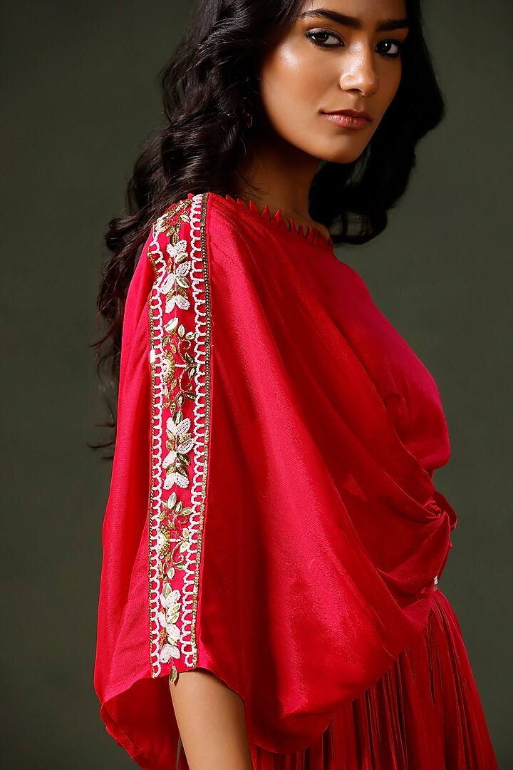 Pink & Red Ombre Chinon Hand Embellished Lehenga Set by Two Sisters By Gyans at Pernia's Pop Up Shop