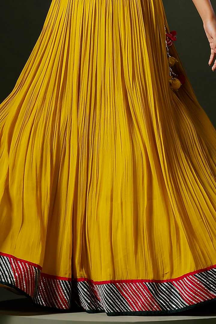 Yellow Georgette Hand Embellished Jacket Wedding Lehenga Set by Two Sisters By Gyans at Pernia's Pop Up Shop