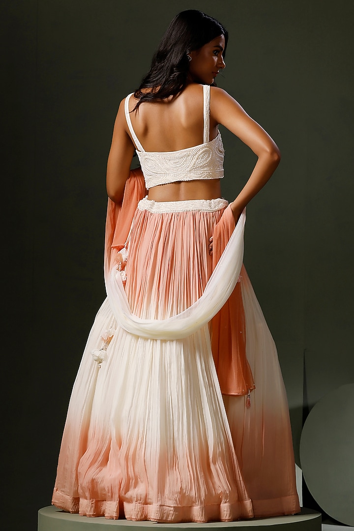 White & Peach Ombre Net Embroidered Wedding Lehenga Set by Two Sisters By Gyans at Pernia's Pop Up Shop