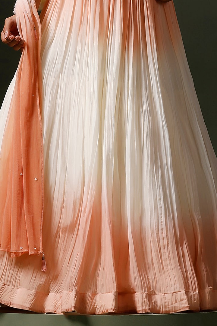White & Peach Ombre Net Embroidered Wedding Lehenga Set by Two Sisters By Gyans at Pernia's Pop Up Shop
