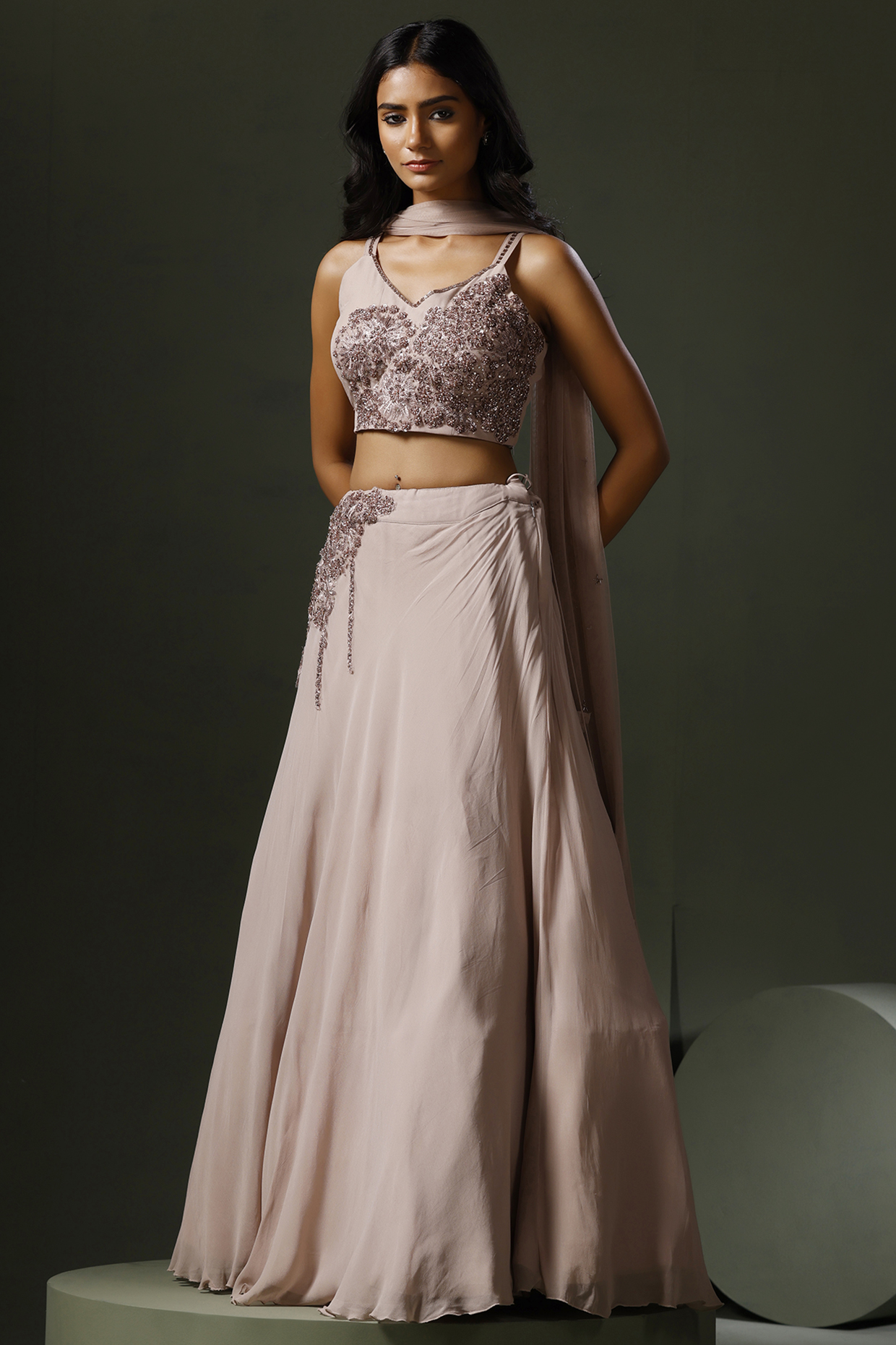 Lavender Net Embroidered Lehenga Set by Two Sisters By Gyans at Pernia's Pop Up Shop