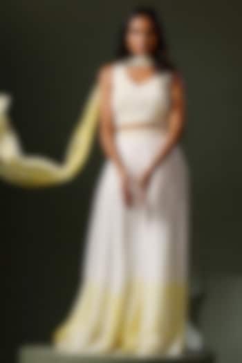 White & Yellow Georgette Tie-Dyed Party Wear Sharara Set by Two Sisters By Gyans at Pernia's Pop Up Shop