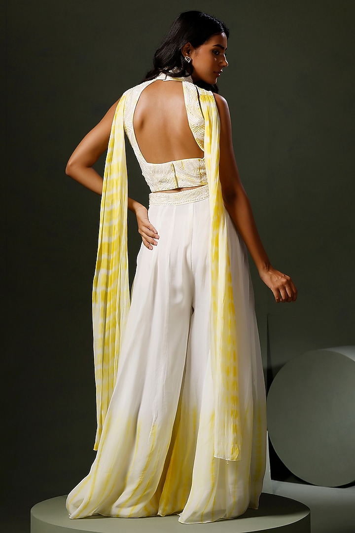 White & Yellow Georgette Tie-Dyed Wedding Sharara Set by Two Sisters By Gyans at Pernia's Pop Up Shop